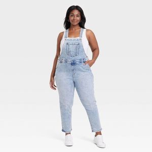 Women's High-Rise Denim Overalls - Ava & Viv Light Blue Denim 16
